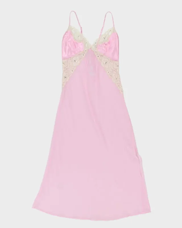 Y2k 00s Short Stories Pink Mesh Sequin Slip Dress - M sold by Rokit