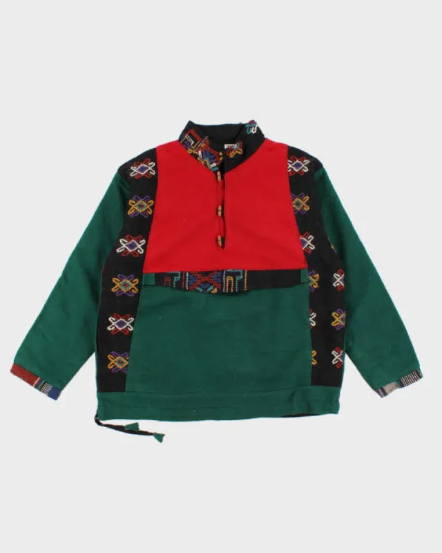 Womens 1990s Wool Red and Green Patterned Nepal Jacket - L sold by Rokit
