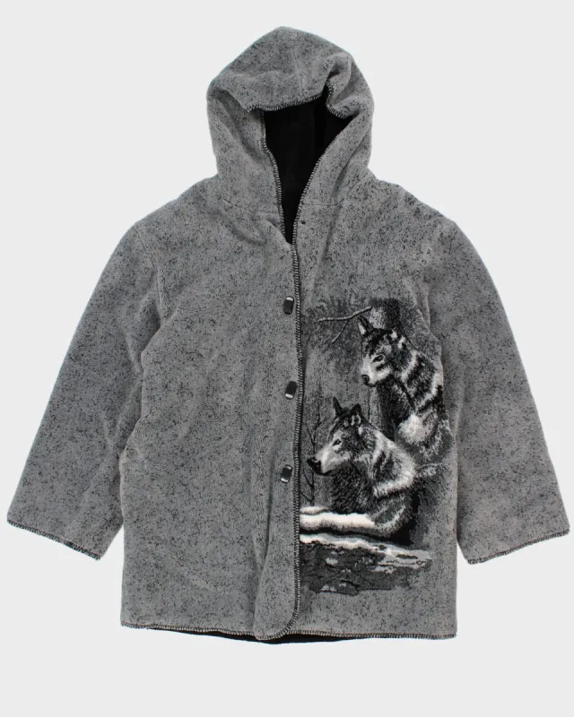 Vintage 80s/90s Northern Lifestyles Hooded Reversible Wolf Fleece - L sold by Rokit