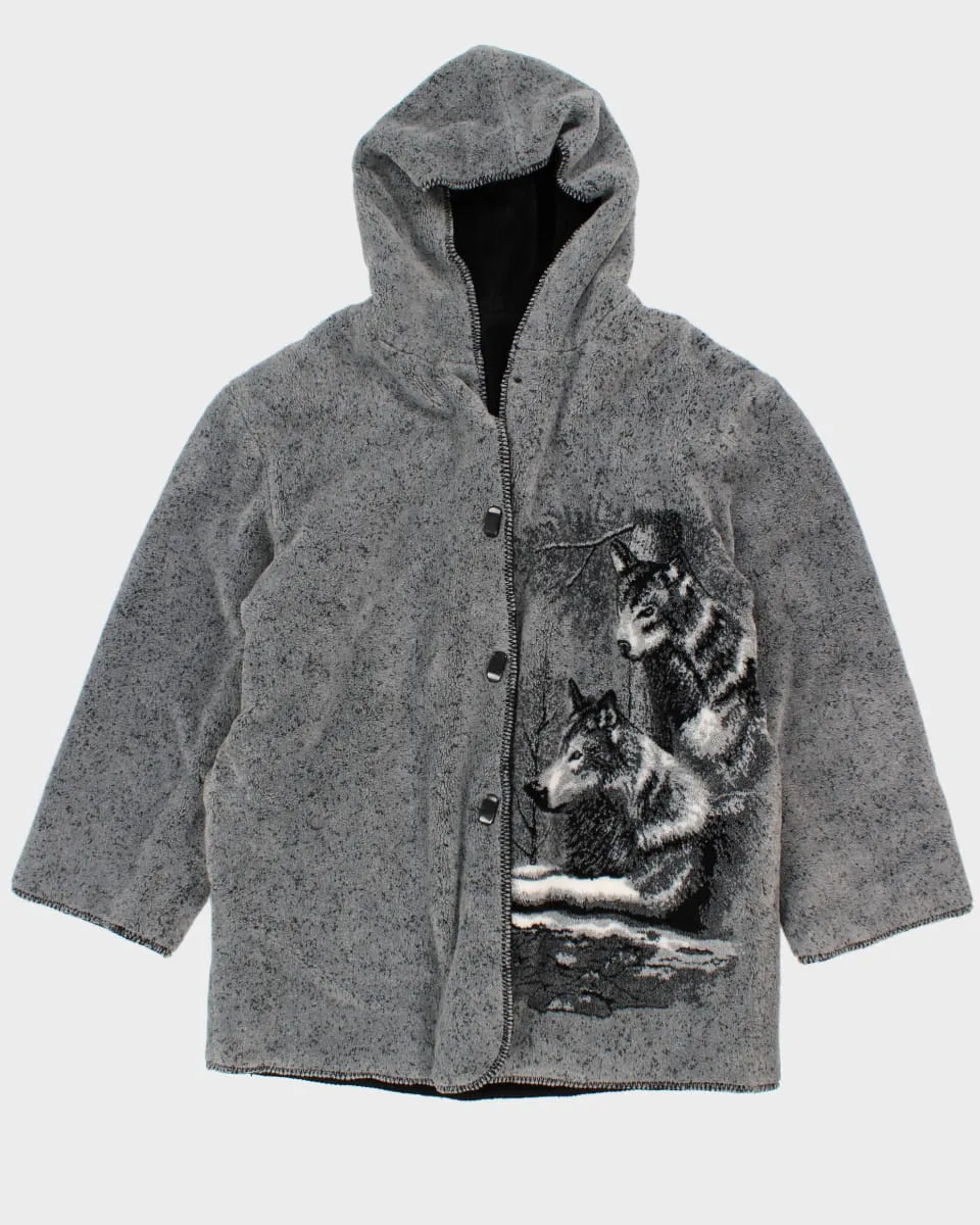 Vintage 80s/90s Northern Lifestyles Hooded Reversible Wolf Fleece - L sold by Rokit