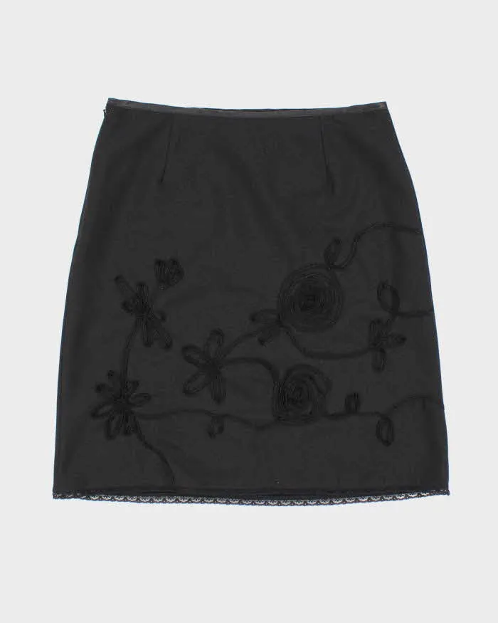 Y2k 00s V'cocca Black Embroidered Smart Skirt - L sold by Rokit