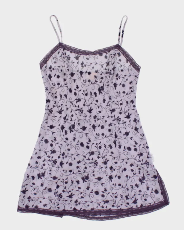 Vintage 90s La Senza Purple Floral Mesh Slip - M sold by Rokit