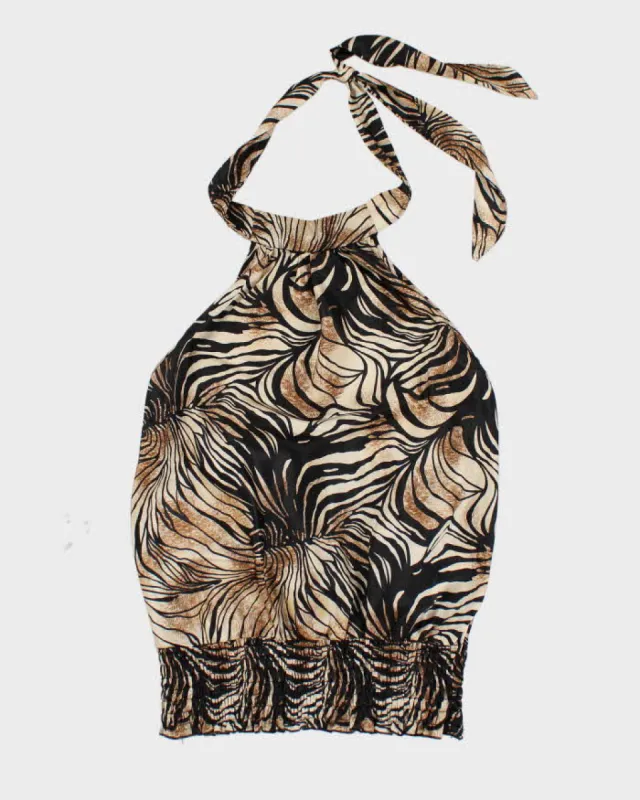 Vintage Y2k 00s Seduction Animal Print Satin Halter Neck Top - L sold by Rokit