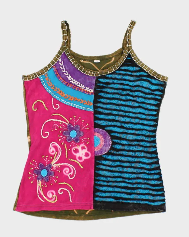 Y2k 00s Embroidered Slashed Cami top - L sold by Rokit