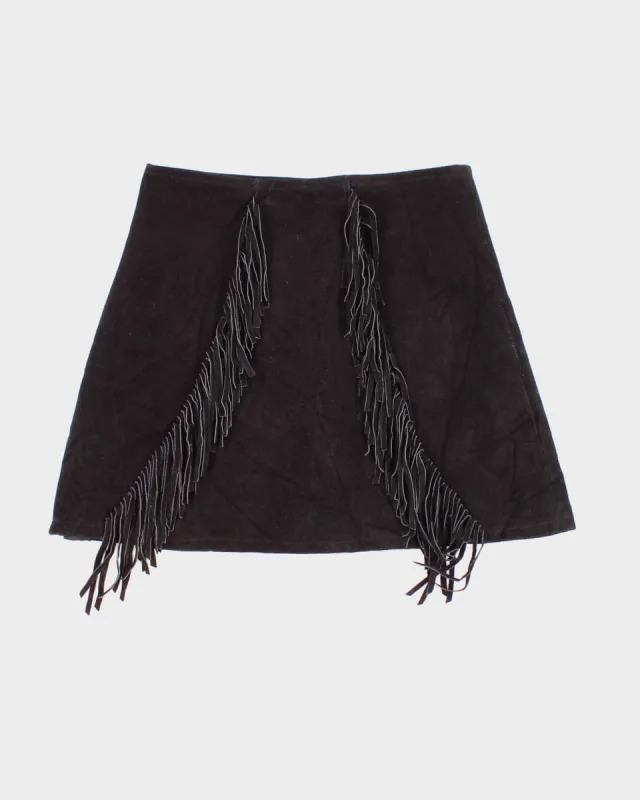 Vintage Katch Me West Suede Fringed Skirt - L sold by Rokit