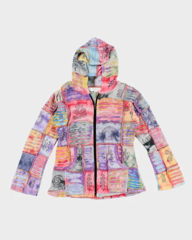 Y2k 00s Tie Dye Slashed Patchwork Hoodie - S sold by Rokit