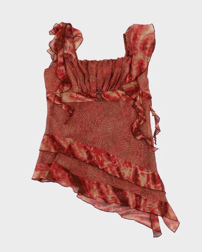 Y2k 00s XOXO Mesh Snake Print Ruffle Cami - M sold by Rokit
