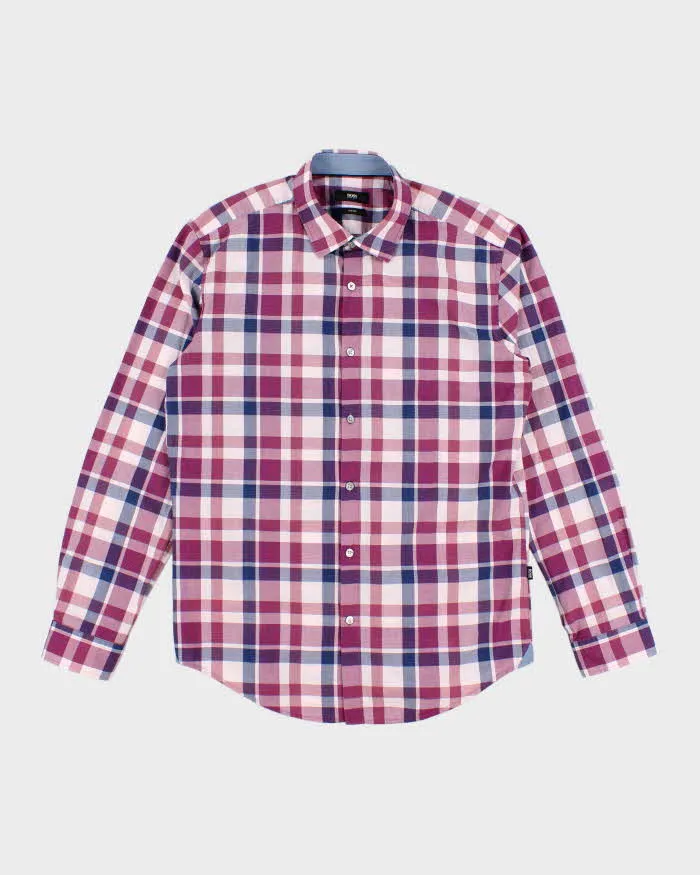 Men's Purple Boss Checked Button Up Shirt - L sold by Rokit