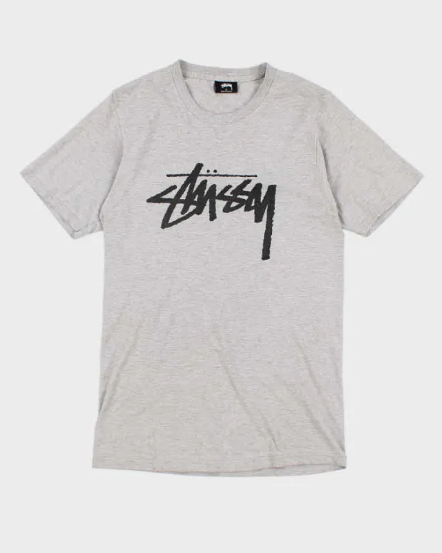 Mens Light Grey Stussy Logo T-Shirt - S sold by Rokit