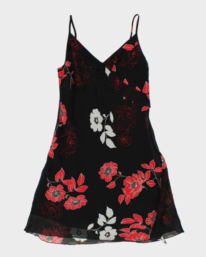 Y2k 00s Black & Red Floral Dress - M sold by Rokit