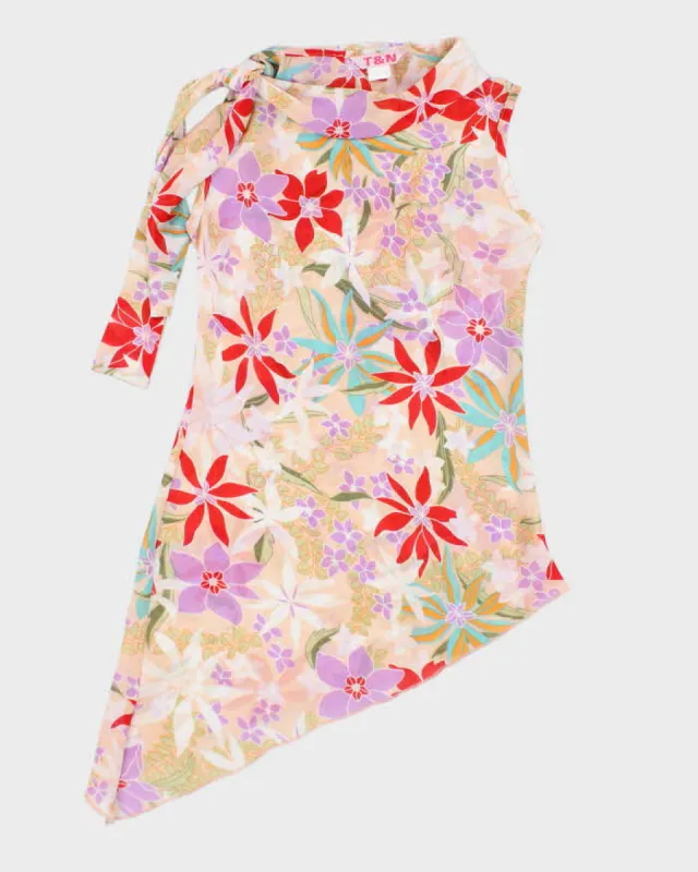 Y2k 00s T&N Floral Asymmetric Tie Neck Top - S sold by Rokit