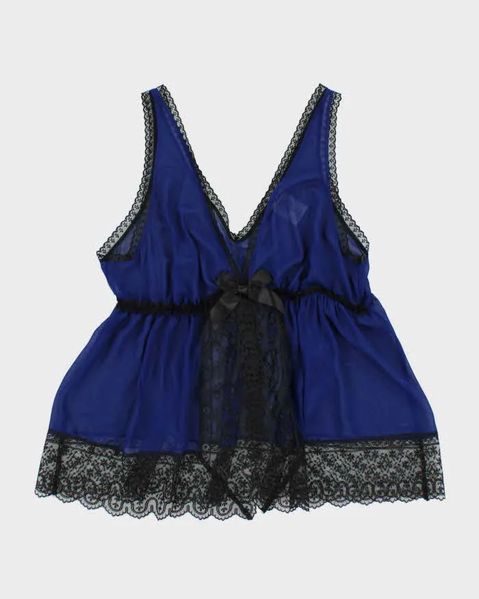 Vintage 90s In Bloom Blue Mesh Cami - L sold by Rokit