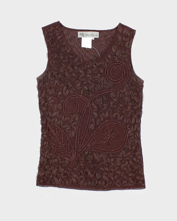 Y2k 00s Melanie Lynn Brown Embroidered Top - S sold by Rokit