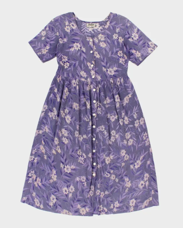 Vintage 90s Julia Purple Floral Midi Smock Dress - S sold by Rokit