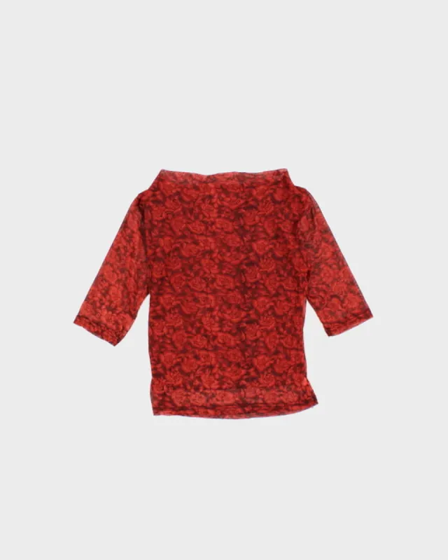90s/Y2K Cowl Neck Red Floral Top - S sold by Rokit