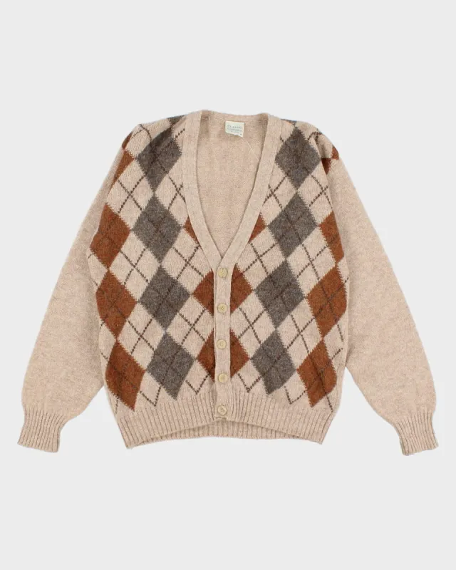 Classic Casuals Grandad-core Oversized Argyle Cardigan - M sold by Rokit