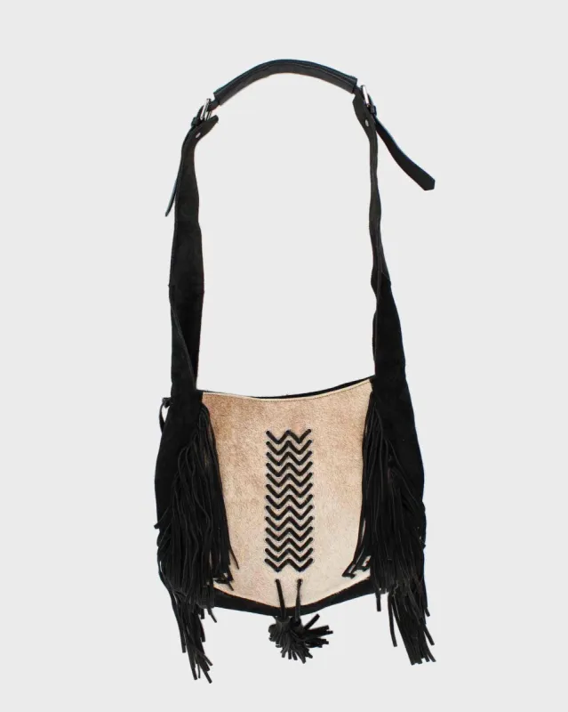 Vintage Prune Leather Hide Fringe Bag sold by Rokit