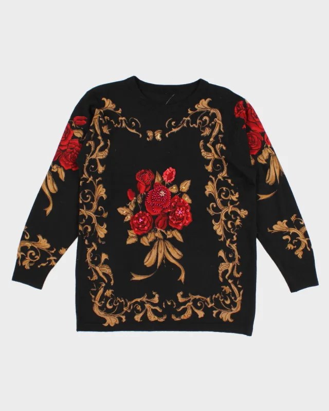 Sequined Patterned Knit Jumper - M sold by Rokit