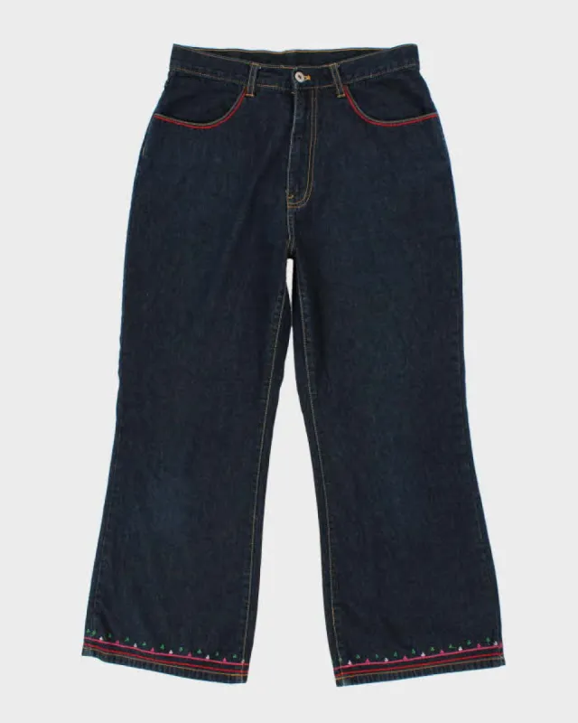 Vintage Women's Embroidered Dark Wash Flares - W30 L24 made by Rokit