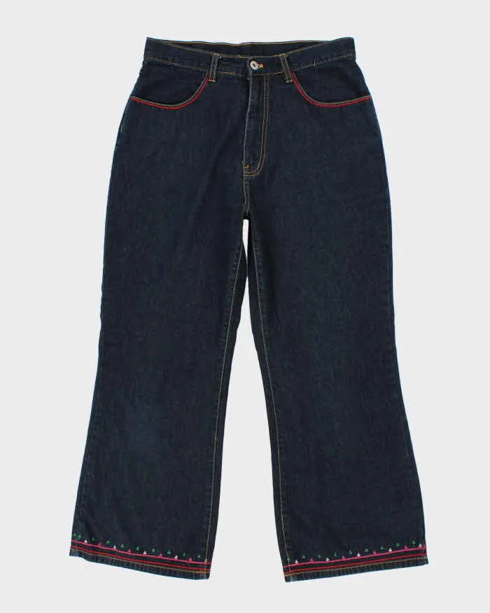 Vintage Women's Embroidered Dark Wash Flares - W30 L24 sold by Rokit