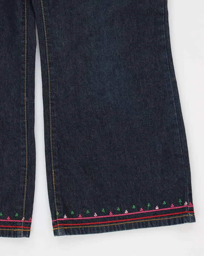 Vintage Women's Embroidered Dark Wash Flares - W30 L24 sold by Rokit product image thumbnail 4