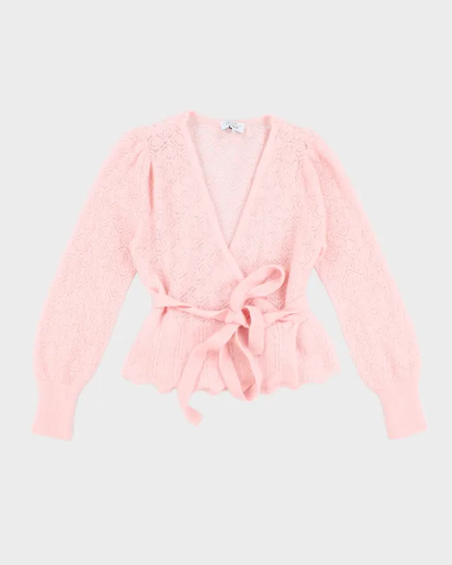 Womens Cotton Candy Pink Soft Knit Front Tie Cardigan - S sold by Rokit