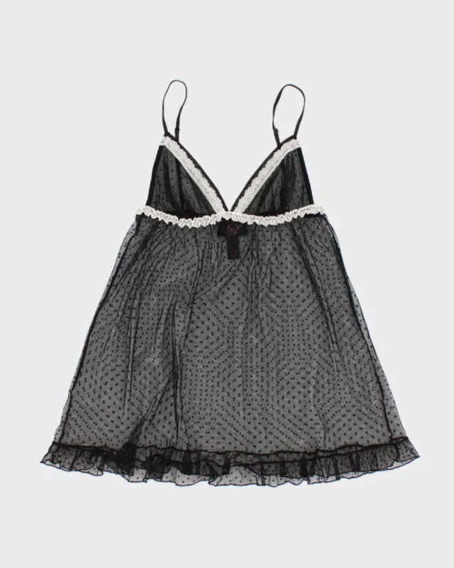 Y2k 00s La Senza Black Mesh Polka Dot Lingerie Cami - M sold by Rokit