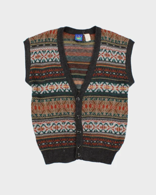 Vintage Fine Line Patterned Knit Cardigan Vest - L/XL sold by Rokit