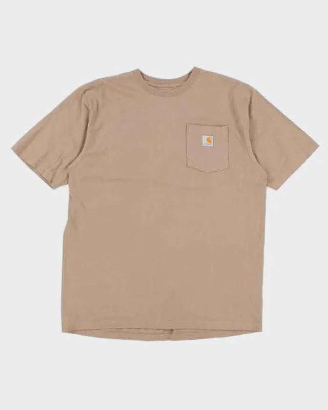 Men's Tan Carhartt Logo Pocket T shirt - L sold by Rokit