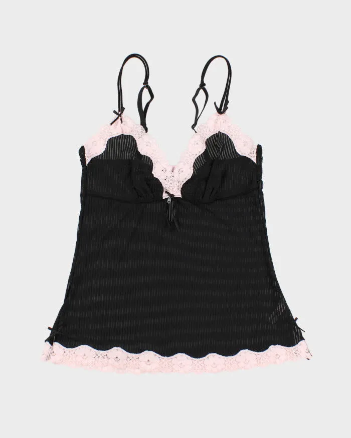 Woman's Black And Pink Lace Trim Camisole - S sold by Rokit
