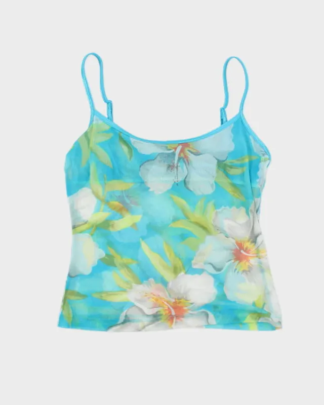 Y2k 00s La Senza Blue Floral Mesh Cami - S sold by Rokit
