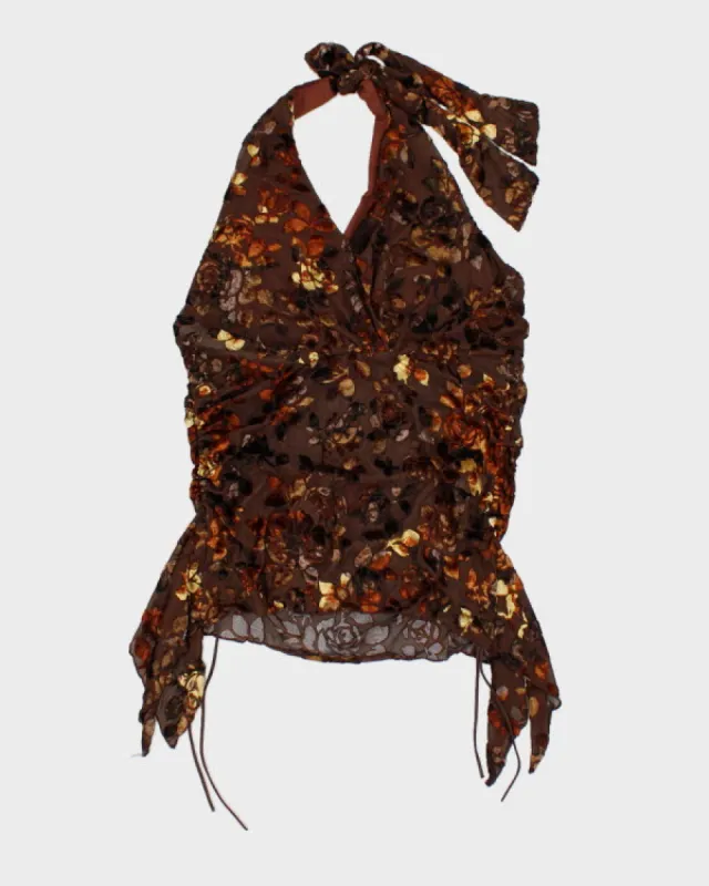 Y2k 00s Floral Halter Neck Top - M sold by Rokit