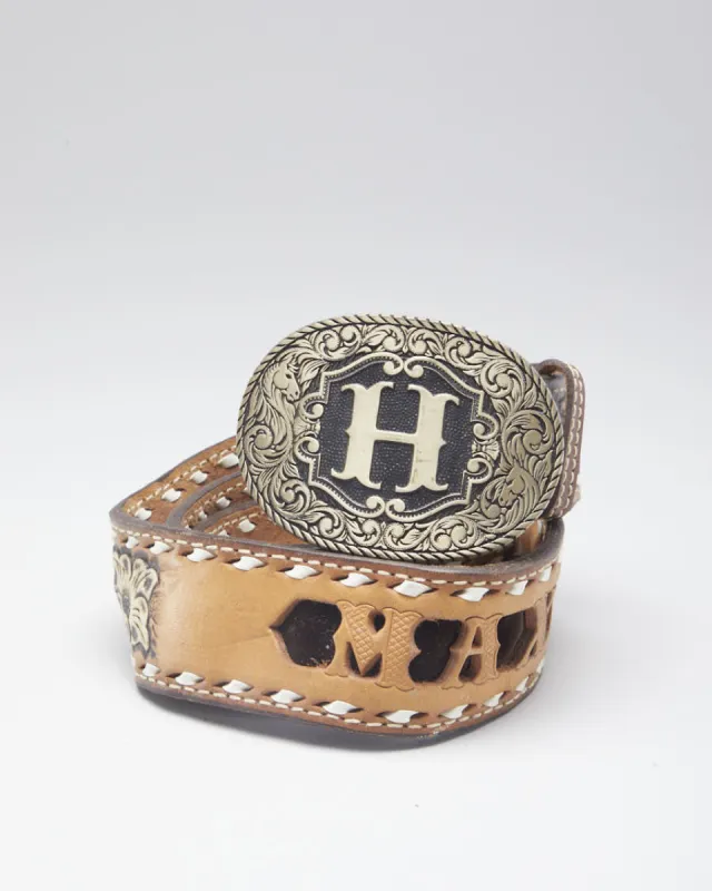 Vintage Wester Silver Buckled Custom 'Max' Brown Leather Belt sold by Rokit