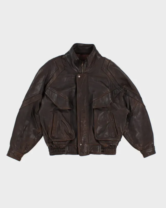 Vintage Distressed Brown Leather Jacket - M sold by Rokit