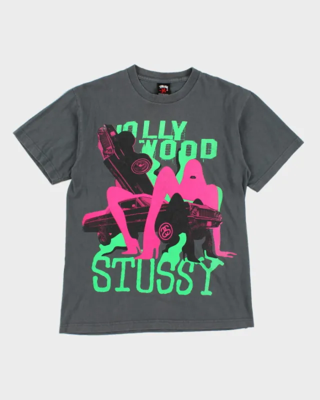 00s Stussy Grey Graphic Hollywood T-Shirt - M sold by Rokit