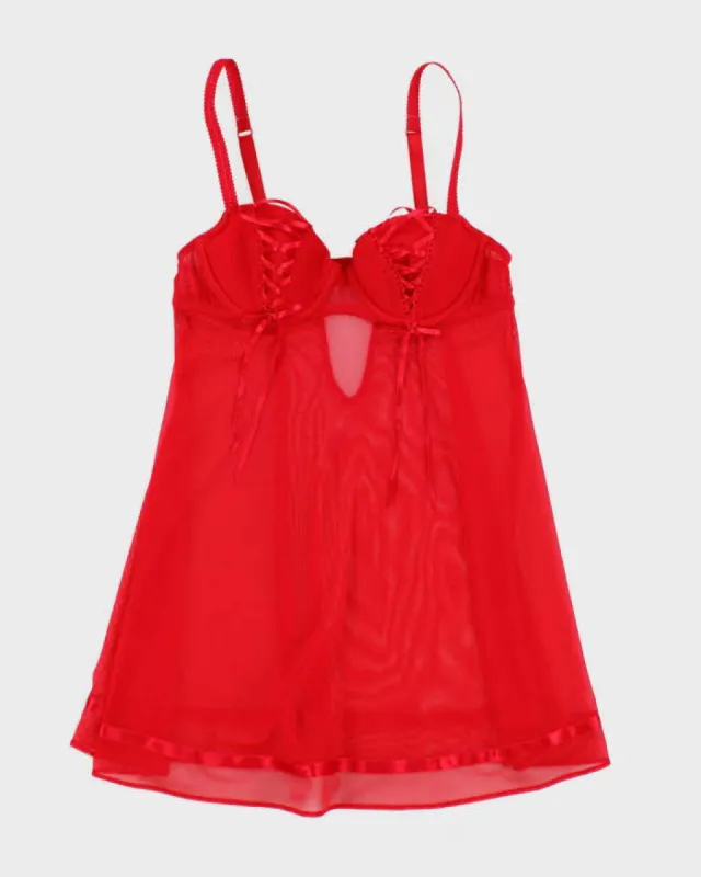 Y2k 00s La Senza Red Mesh Ribbon Cami Top - XS sold by Rokit