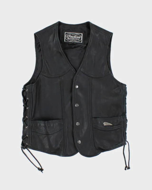 Mens 1990s Style Indian Motorcycle Black Leather Biker Jacket - S made by Rokit