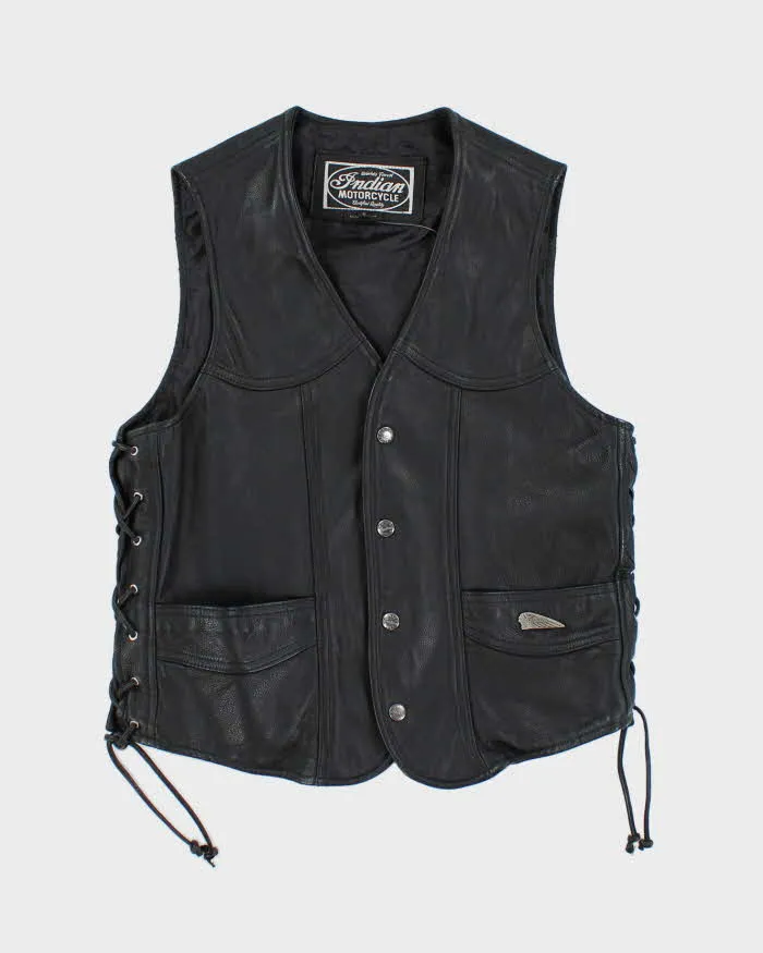 Mens 1990s Style Indian Motorcycle Black Leather Biker Jacket - S sold by Rokit