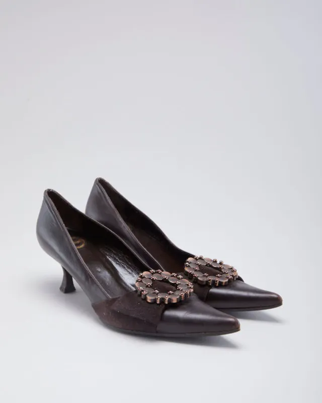 Vintage Woman's Brown Escada Leather Kitten Heels - UK ^ sold by Rokit