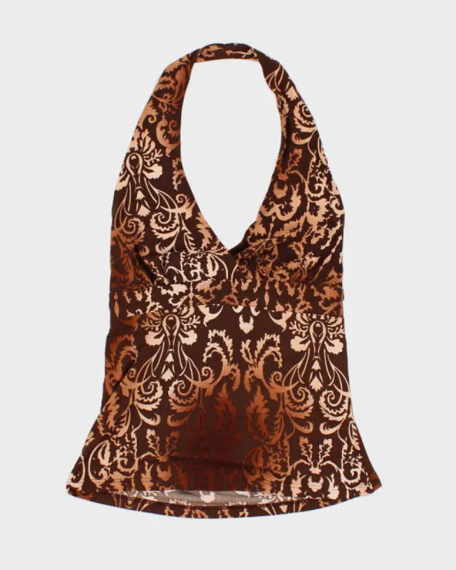 Y2k 00s Brown Halter Neck Top - L sold by Rokit