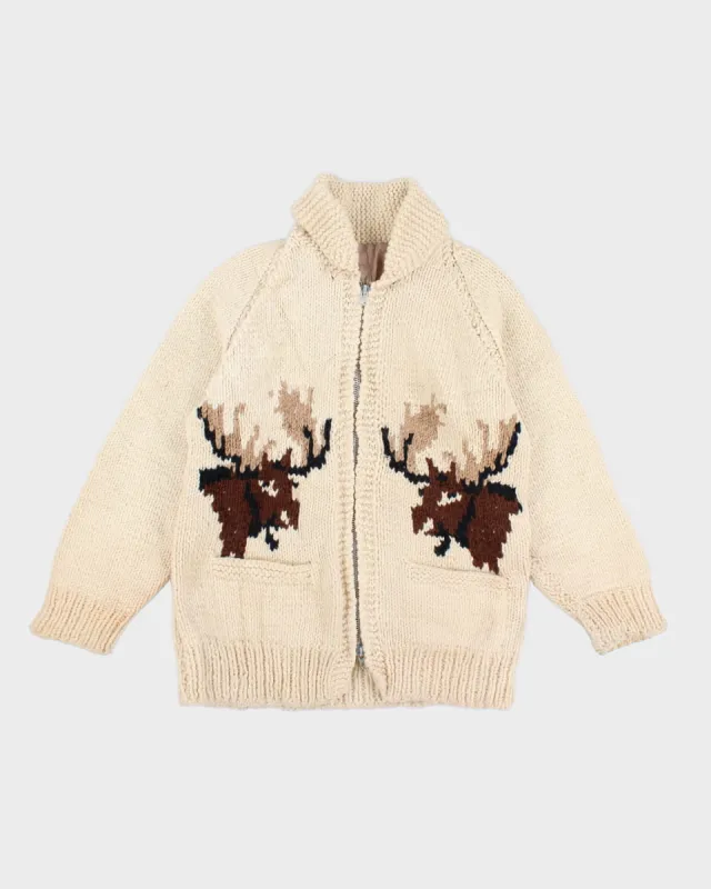 Vintage Chunky Knit Moose Zip Up Jumper - L sold by Rokit