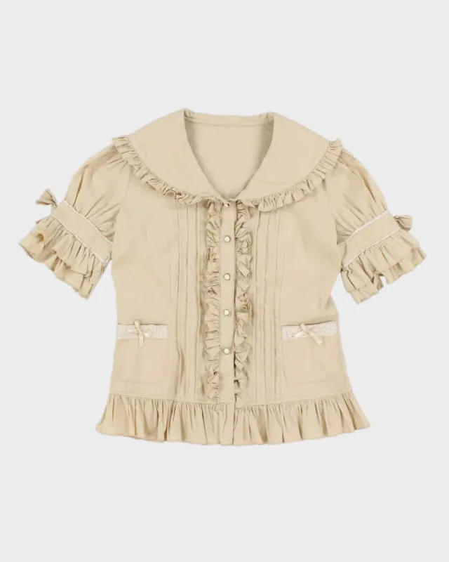 Vintage 90s Darling Beige Ruffled Blouse - S sold by Rokit