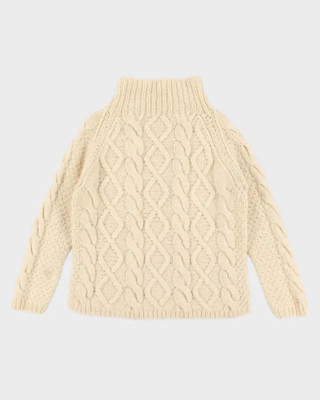 Vintage men's Cream Cable Knit Wool Turtle Neck Sweater - M sold by Rokit