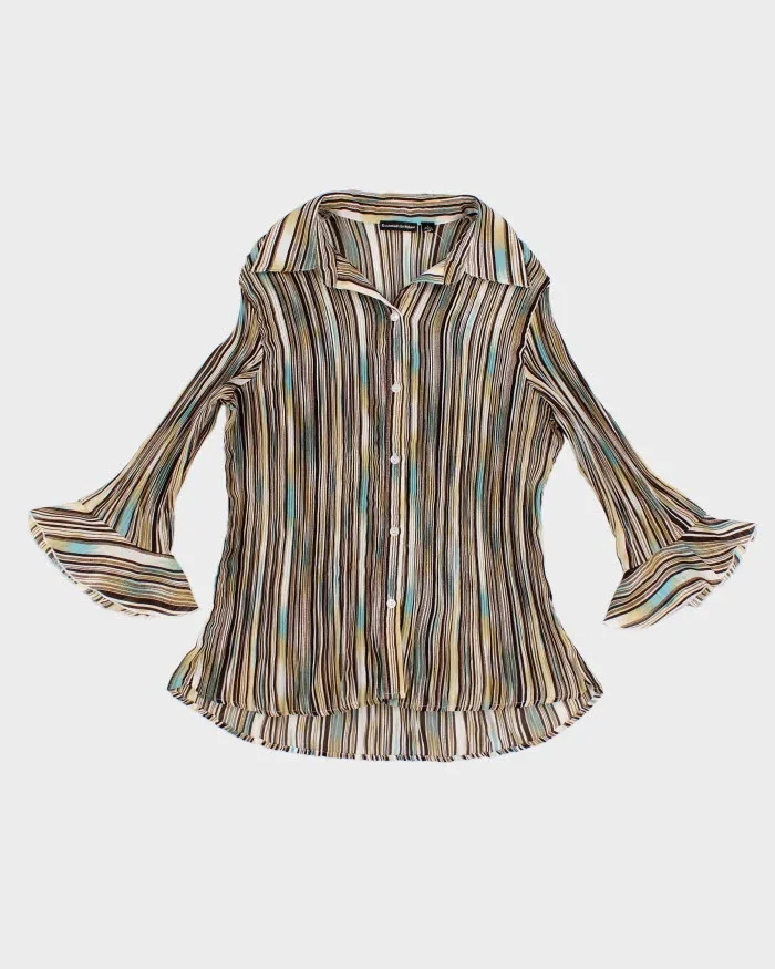 Vintage Striped Micro Pleated Texture Blouse - L sold by Rokit