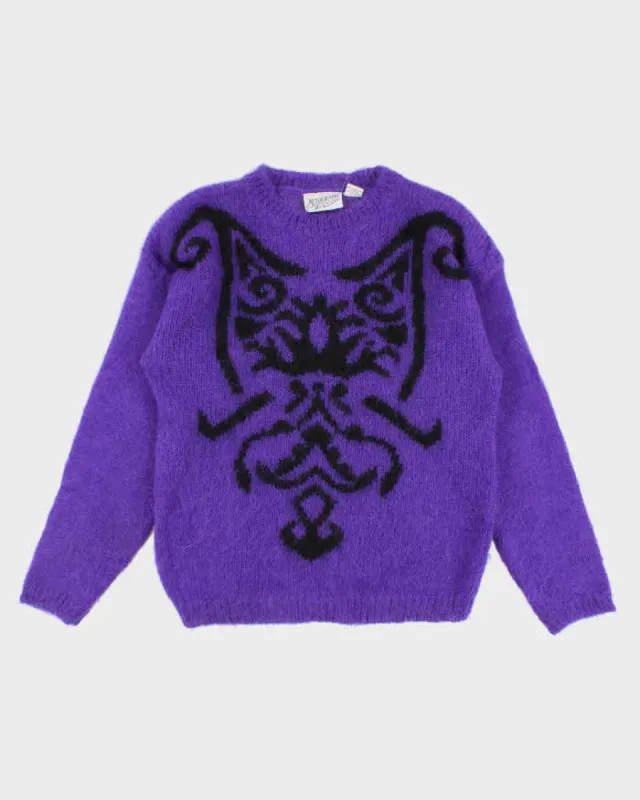 Vintage 90s Purple Cat Jumper - L sold by Rokit