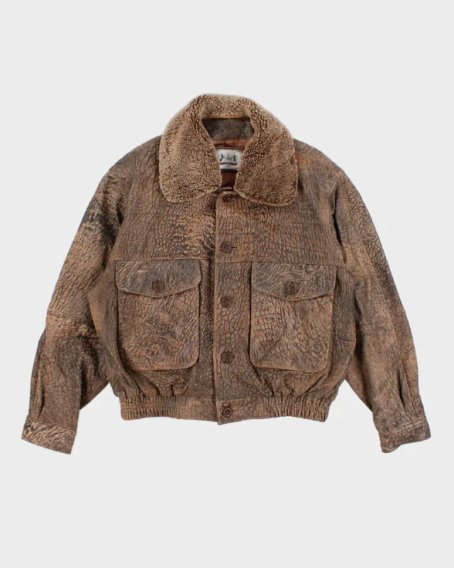 Mens Vintage Leather fleece collard bomber jacket - M sold by Rokit