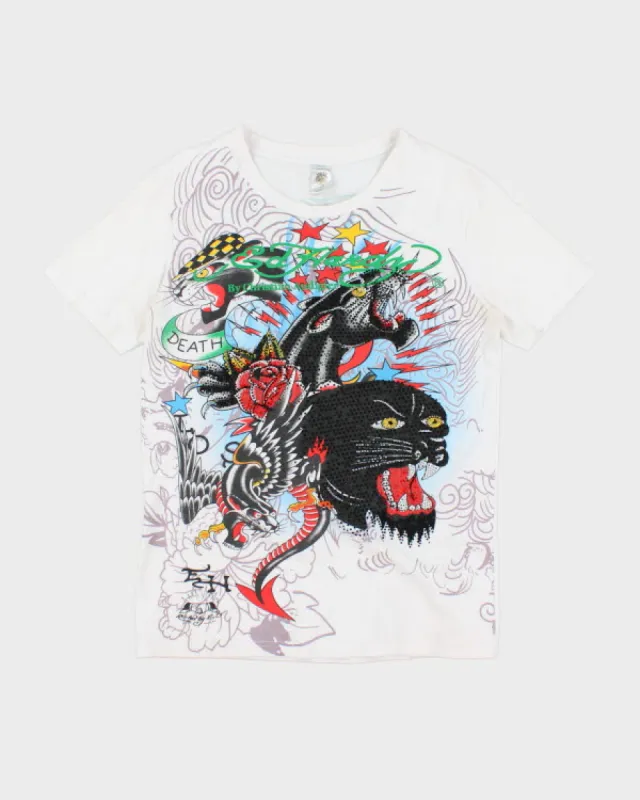Vintage Ed Hardy Sequined Graphic T-Shirt - L sold by Rokit