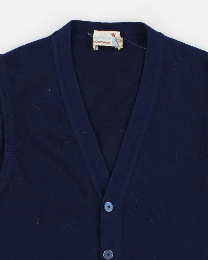 Vintage 70s Lambswool Navy Cardigan Vest - M sold by Rokit product image thumbnail 3