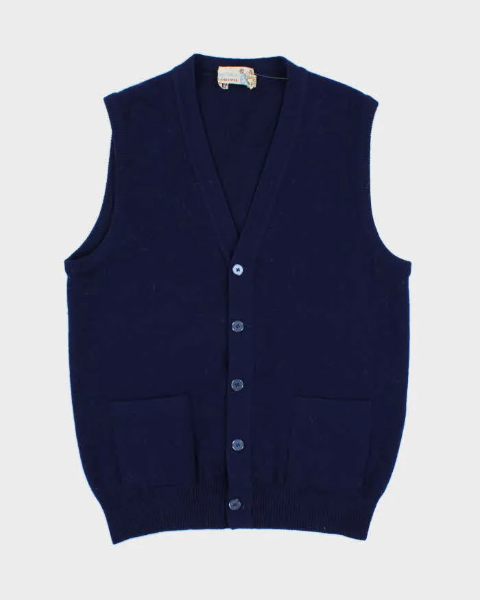 Vintage 70s Lambswool Navy Cardigan Vest - M sold by Rokit