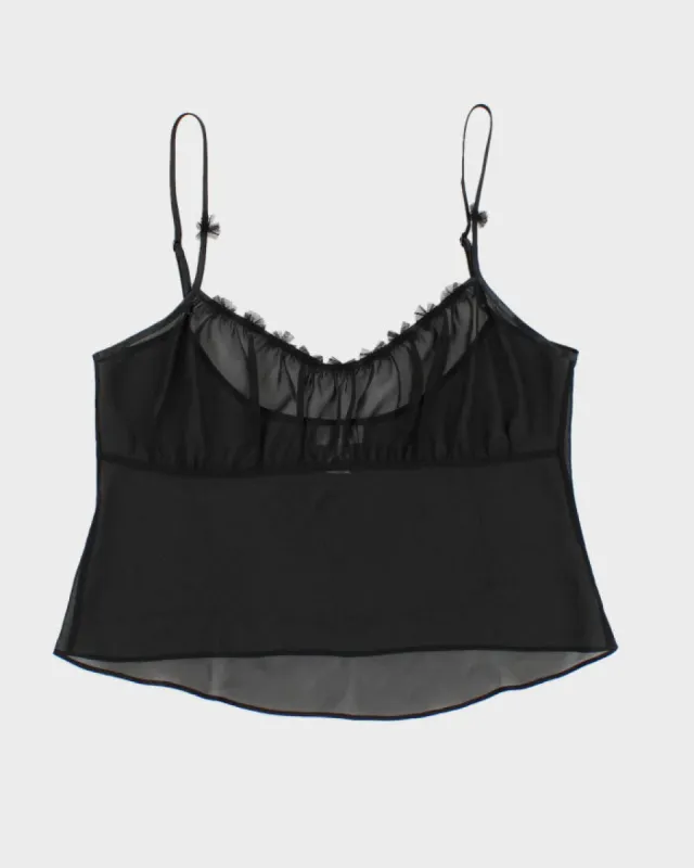Vintage 90s La Senza Black Mesh Bow Cami Top - L sold by Rokit